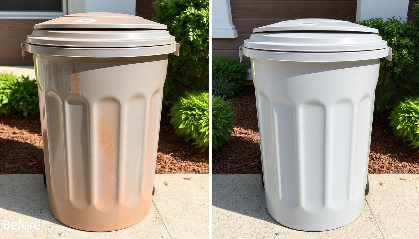 Before and after trash bin cleaning comparison